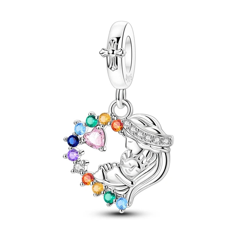 ✨ 925 Sterling Silver Mom & Daughter Heart Charm – Fits Pandora Bracelets 🔷 تعليقة قلب للأم والابنة من الفضة الإسترلينية 925 – مناسبة لأساور باندورا